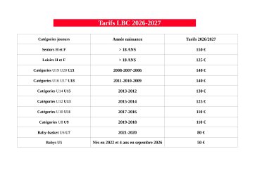 Tarifs LBC 2026-2027